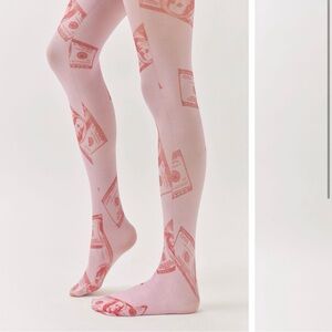 Urban Outfitters Pink Money Print Tights